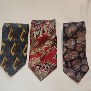 3 Vintage 100% Silk Ties | Pasley | Geometric